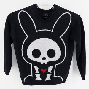 Skelanimals Large Sweater Black Jack the Rabbit Skeleton Graphic Emo Goth READ